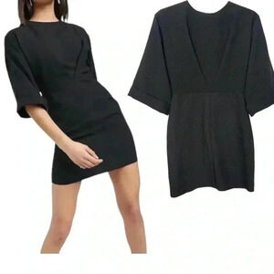ASOS DESIGN Black Kimono Wide Sleeve Fitted Mini Dress